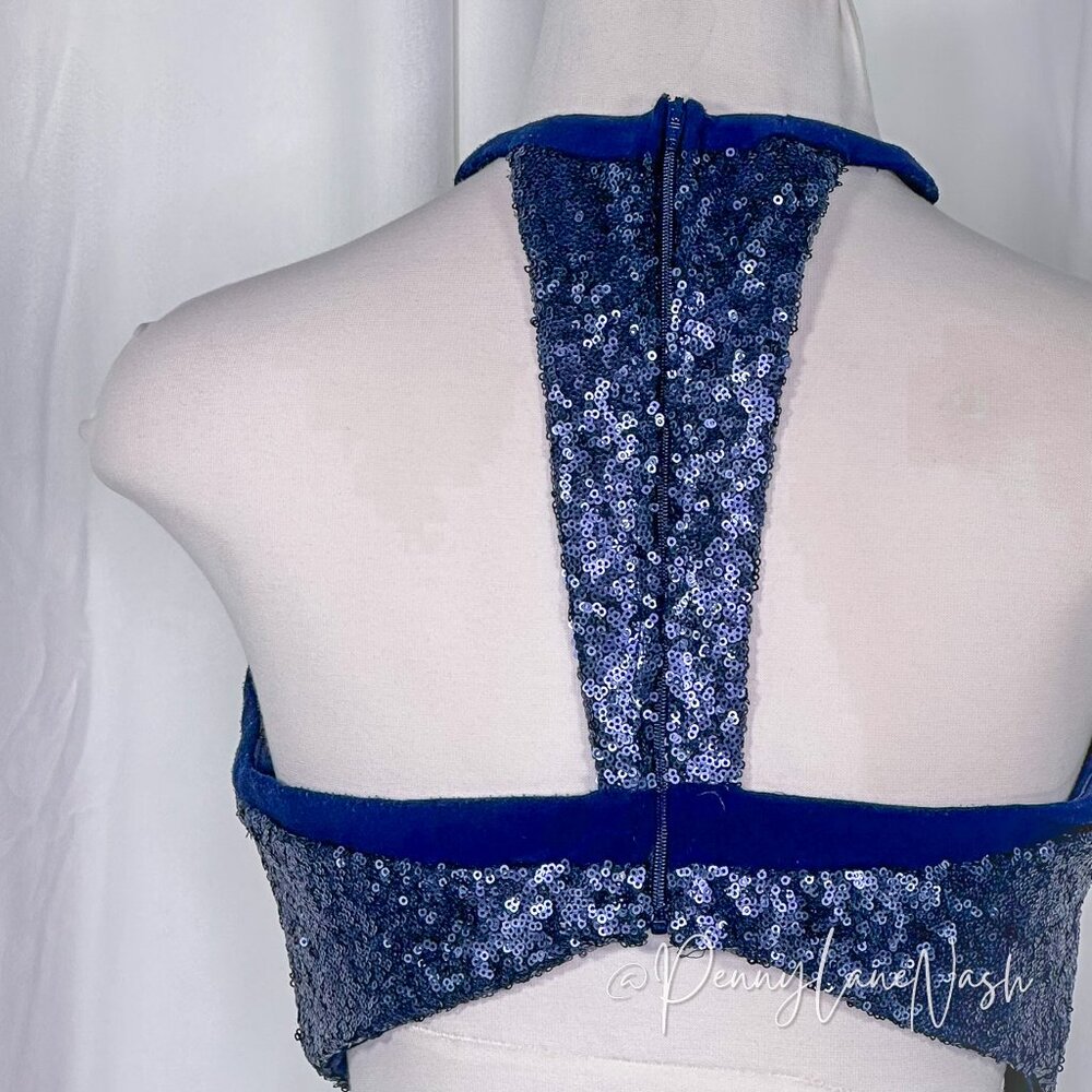 Alyce Paris Sequin Halter V Neck Cutout Fitted Cocktail Dress Navy - Picture 12 of 13